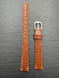 maruman – Vintage NOS Rindlederband mit Eidechsen-Prägung (Lizard-Optik) in Cognacbraun, 12 mm, silberfarbene Schließe, mit Box (Japan)