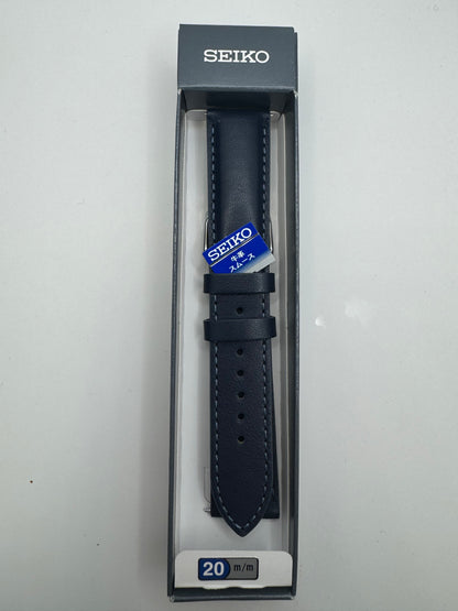 SEIKO Lederarmband RS07S20NY (20–18 mm) - blau mit silberfarbener Dornschließe (JDM)
