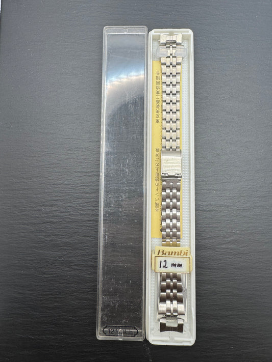 Bambi – Vintage NOS Edelstahl-Gliederband, 12 mm, mehrreihig, mit Original-Box (Japan)
