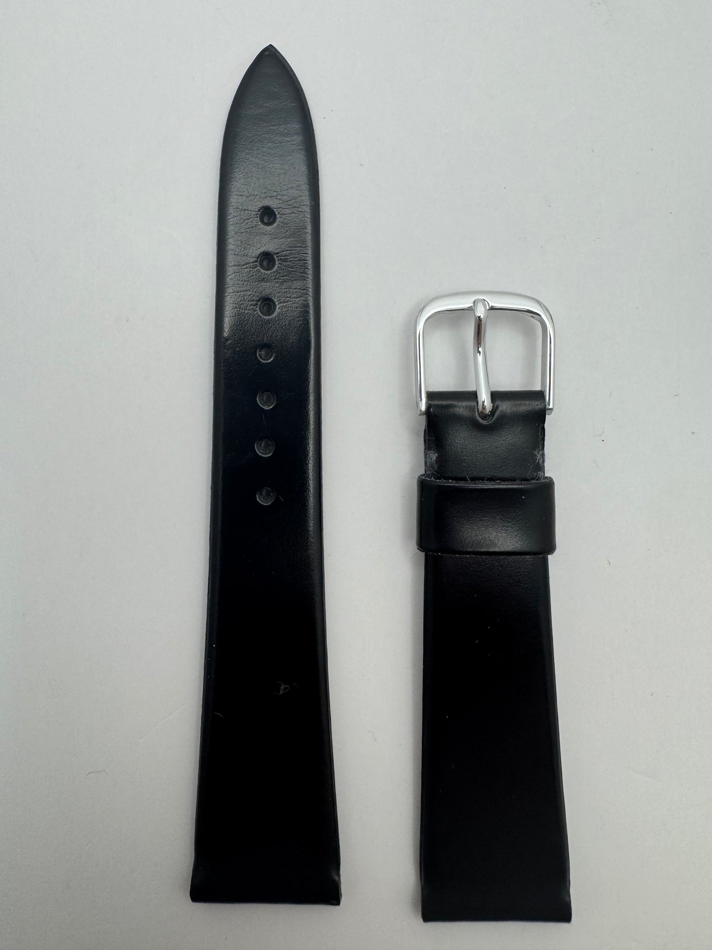Bambi „High Quality" – Vintage NOS Echtlederband (glatt) in Schwarz, 18 mm, silberfarbene Schließe, mit Box (Japan)