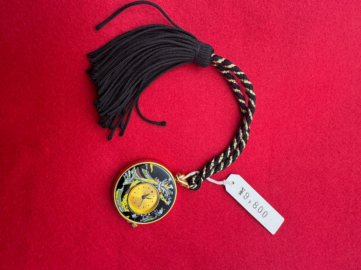 Kenjo Japanisches Email-Taschenuhr-Anhänger mit Kordel (Vintage) - NOS