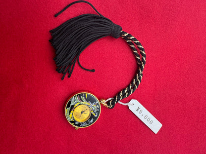 Kenjo Japanisches Email-Taschenuhr-Anhänger mit Kordel (Vintage) - NOS