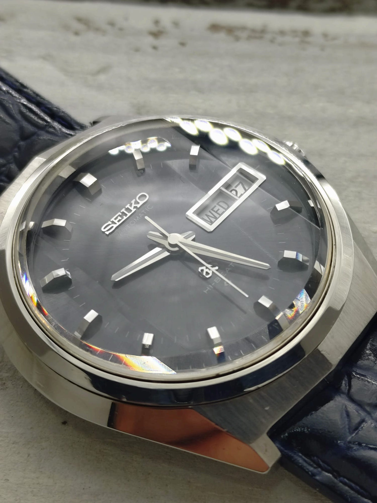 Grand Seiko 61GS Hi-Beat – Ref. 6146-8050 – Caliber 6146A, 36,000 vph, Suwa Seikosha – blue-grey dial, faceted crystal – May 1972 – freshly serviced