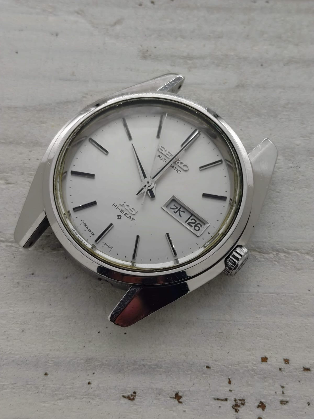 King Seiko Hi-Beat 5626-7000 – Calibre 5626A, Suwa Seikosha – Acier inoxydable, couronne signée KS – Juin 1970 – fraîchement révisée