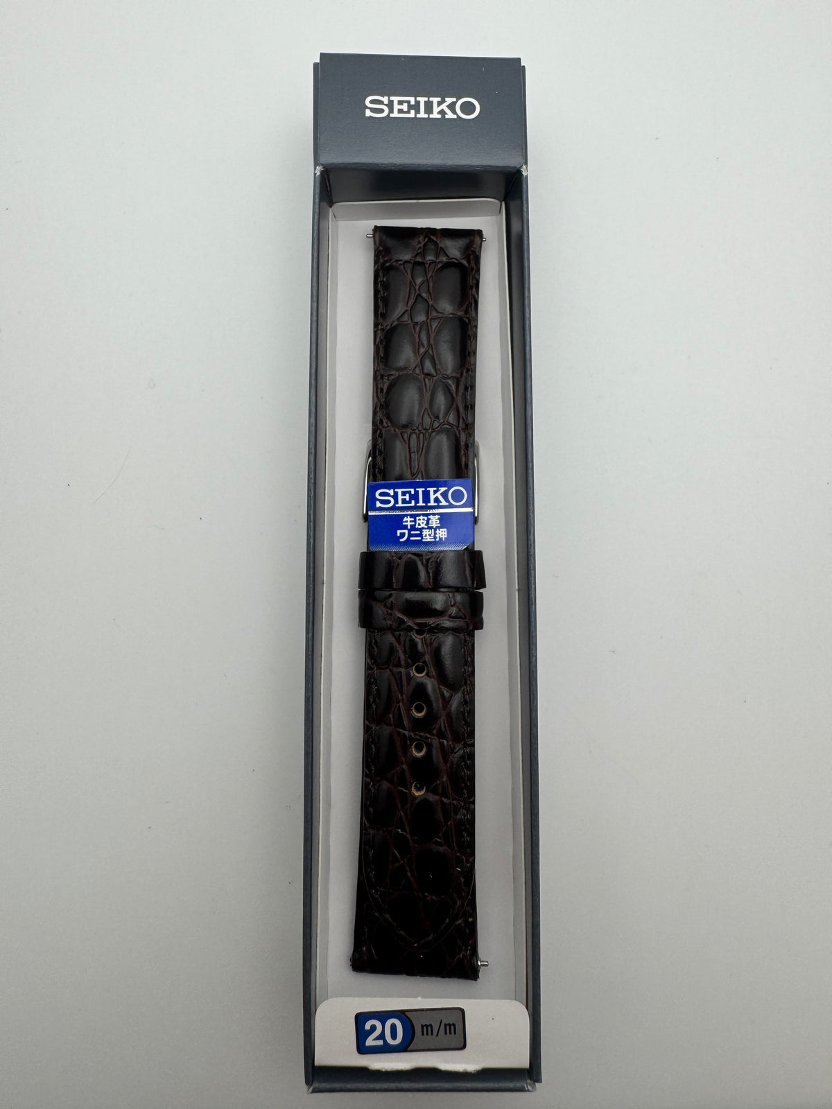 Seiko Leather Strap RS10C20DBN 20-18 with Quick-Change System 20 mm – Cowhide with Crocodile Embossing, Dark Brown (JDM)
