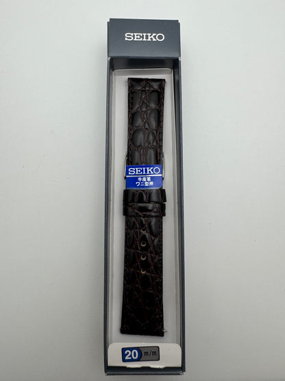 Seiko Leather Strap RS10C20DBN 20-18 with Quick-Change System 20 mm – Cowhide with Crocodile Embossing, Dark Brown (JDM)