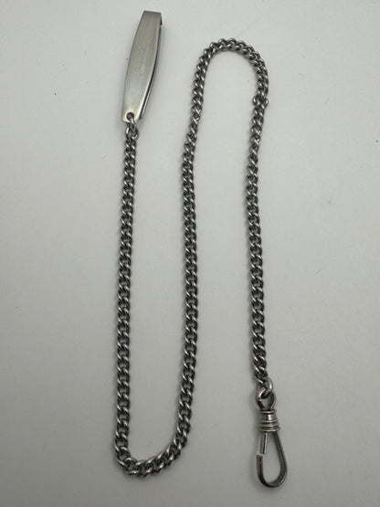 Vintage Seiko Taschenuhrenkette aus Edelstahl – Single Albert mit Drehkarabiner (neuwertig)