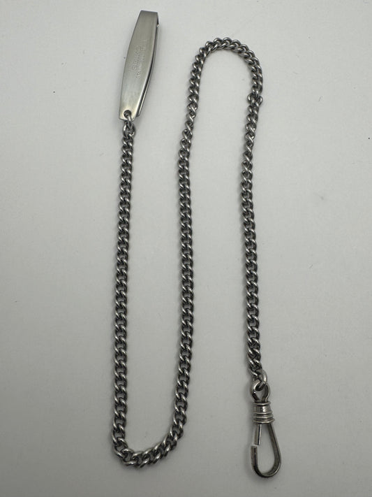 Vintage Seiko Taschenuhrenkette aus Edelstahl – Single Albert mit Drehkarabiner (neuwertig)