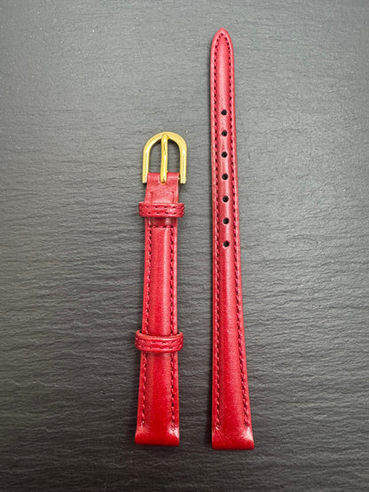 Bambi – Vintage NOS Kalbslederband, 10 mm, Weinrot, goldfarbene signierte Schließe (Japan)