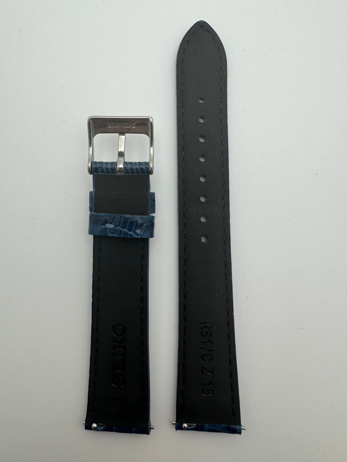 Seiko Lederarmband RS17C18NY 18-16 mit Schnellwechselsystem 18 mm – Rindleder mit Teju-Eidechsenprägung, marineblau (JDM)