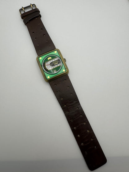 Orient Automatic – green dial, rectangular case – disc display – 35.8 × 40.7 mm