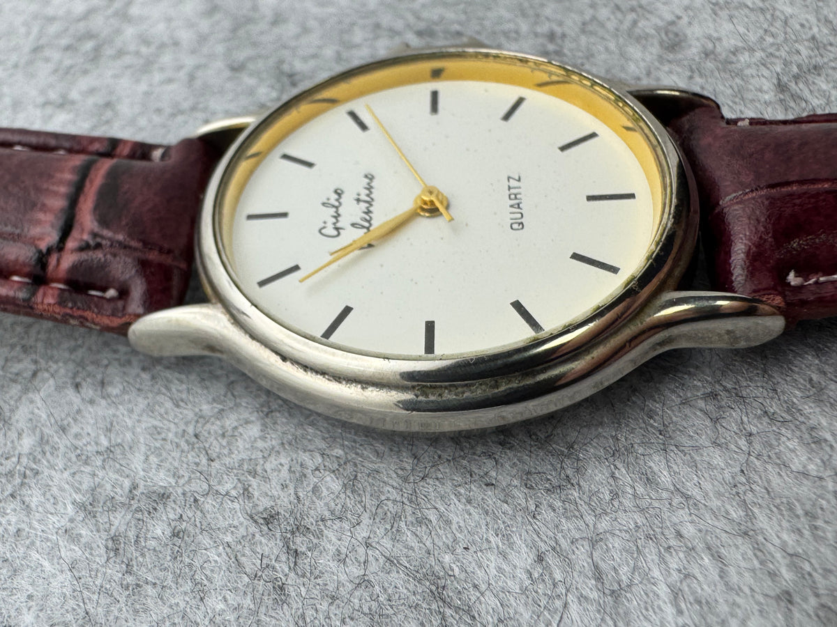 Giulio Valentino Quartz (JDM) – Flat Two-Tone Dress Watch, 34.7 mm – Only 7.2 mm High