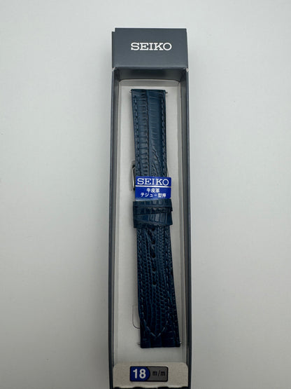Seiko Lederarmband RS17C18NY 18-16 mit Schnellwechselsystem 18 mm – Rindleder mit Teju-Eidechsenprägung, marineblau (JDM)
