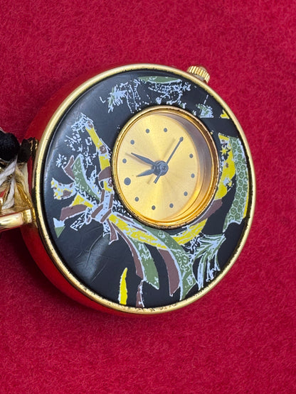 Kenjo Japanisches Email-Taschenuhr-Anhänger mit Kordel (Vintage) - NOS
