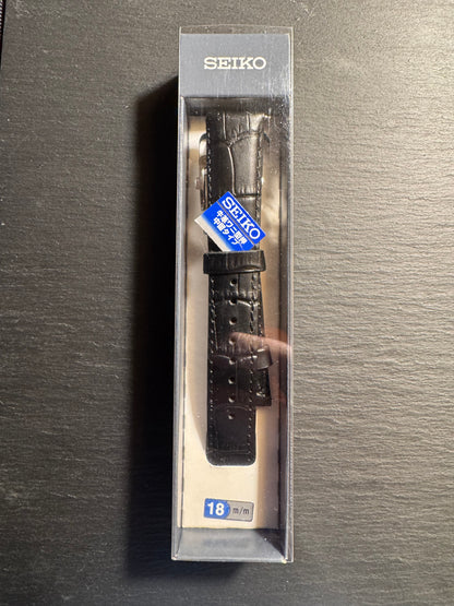 Original Seiko leather strap RS05C18BK (18–16 mm) with folding clasp – Black