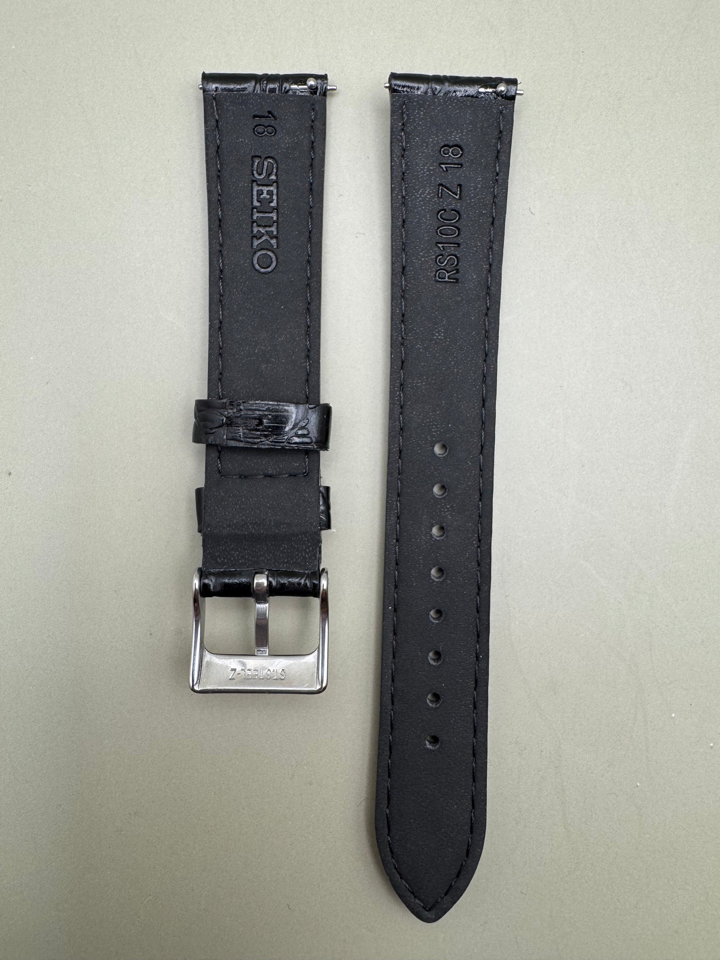 Seiko Lederarmband RS10C18BK 18-16  mit Schnellwechselsysem  18 mm – Krokodilprägung, schwarz (JDM)