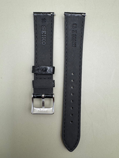 Seiko Lederarmband RS10C18BK 18-16  mit Schnellwechselsysem  18 mm – Krokodilprägung, schwarz (JDM)