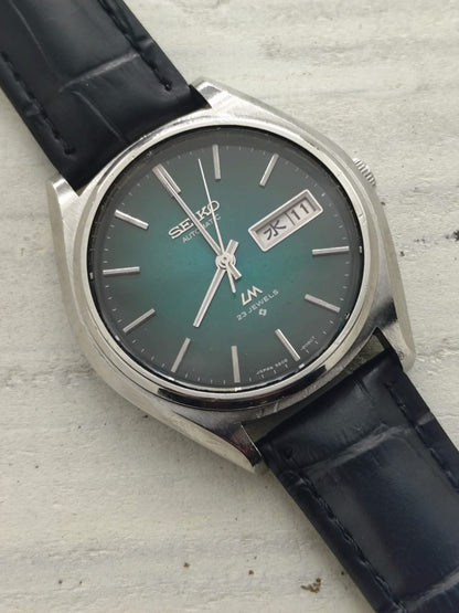 Seiko Lord Matic 5606-8050 – Caliber 5606A, 23 jewels – green gradient dial – Mitsui Group service anniversary watch, November 1974 – freshly serviced