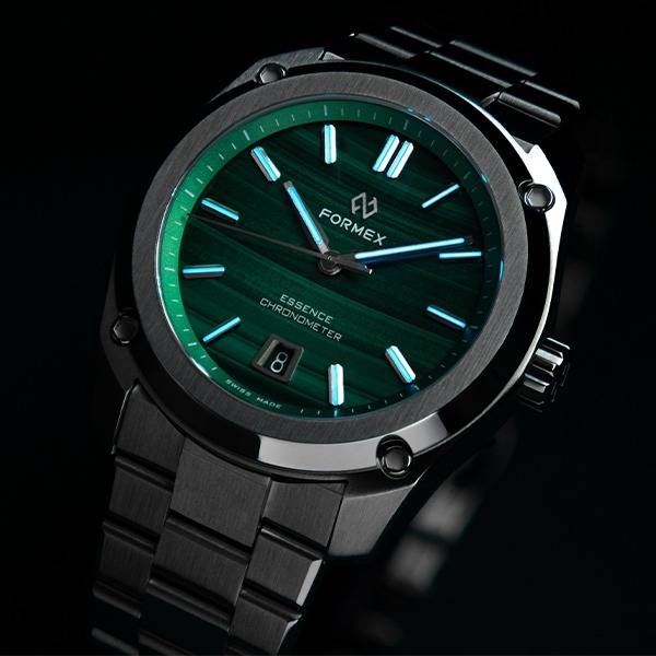 Formex Essence 41 Malachite, Leuchtmasse BGW9 Super-LumiNova bei Nacht