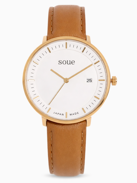 Soue A Basics Gold x Weiss x Braun Leder, Herren 38 mm