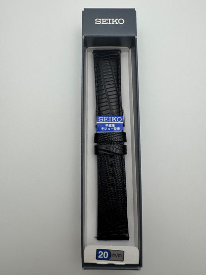 Seiko Leather Strap RS17C20BK 20-18 with Quick Release System 20mm – Cowhide with Teju Lizard Embossing, Black (JDM)