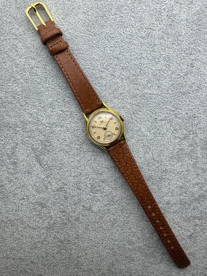 NATION Handaufzugsuhr Damen – ca. 1950er Jahre – Vintage Gold-Ton mit kleiner Sekunde