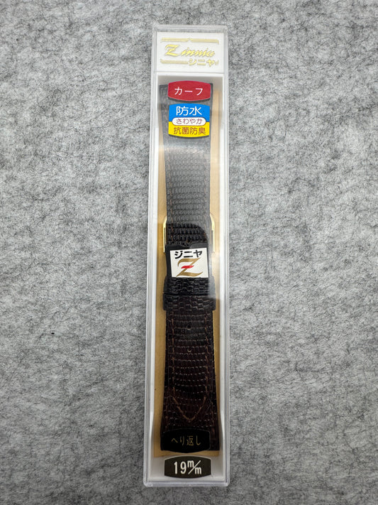 Zinnia (ジニヤ) NOS Leather Strap with Crocodile Embossing 19 mm – Dark Brown