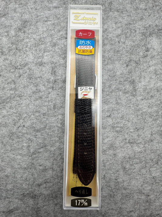 Bracelet en cuir Zinnia (ジニヤ) NOS avec motif crocodile, 17 mm – Marron foncé