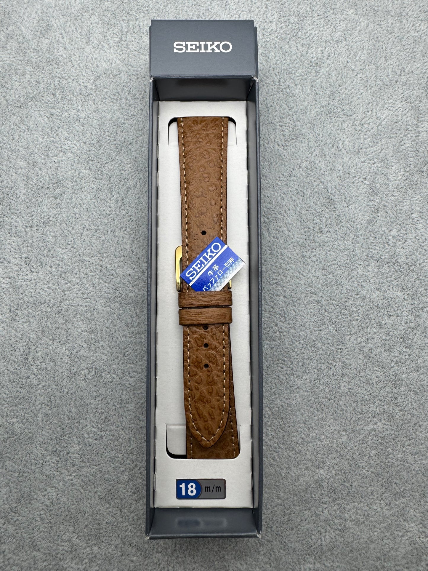 Bracelet en cuir Seiko JDM DX88 18 mm (18-15) – cuir de vachette avec motif buffle en relief, marron clair