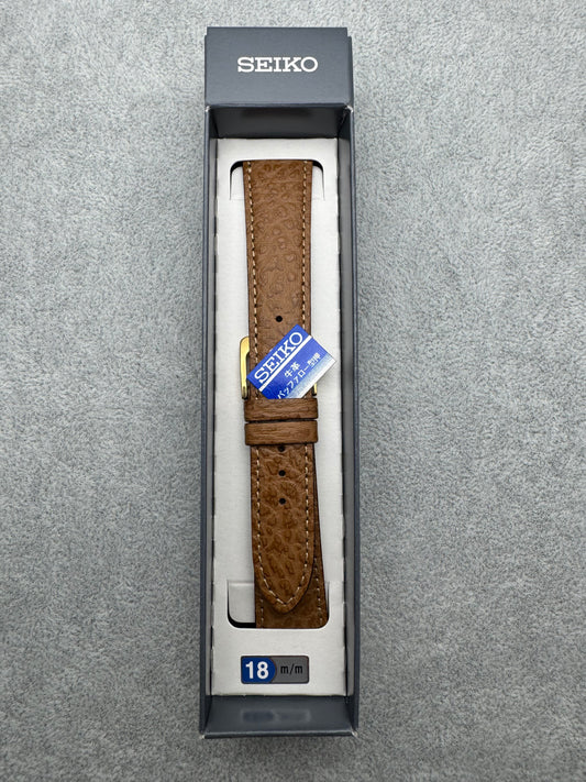 Bracelet en cuir Seiko JDM DX88 18 mm (18-15) – cuir de vachette avec motif buffle en relief, marron clair