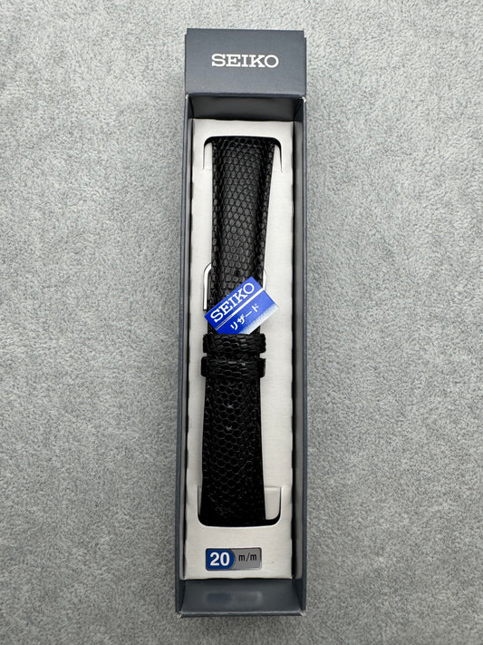 Bracelet Seiko JDM DX04A 20 mm (20-15) – Cuir de lézard, Noir
