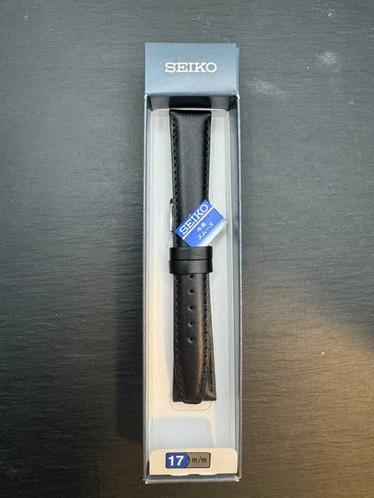 Seiko JDM bracelet DXH2A 17 mm (17-14) – smooth calfskin leather, black, silver-tone buckle (copy)