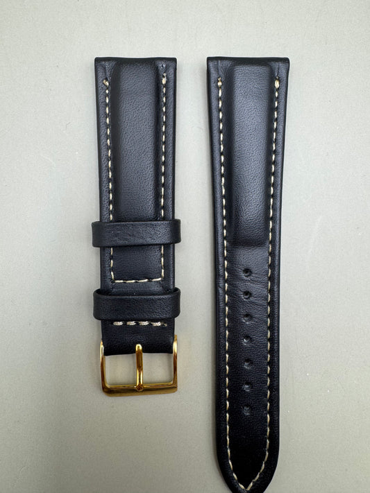 Mimosa leather bracelet made of baby calfskin 22 mm → 18 mm – black (JDM - New Old Stock)