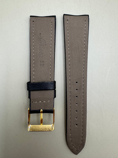 Mimosa Lederarmband aus Baby-Kalbleder 22 mm → 18 mm – schwarz (JDM - New Old Stock)