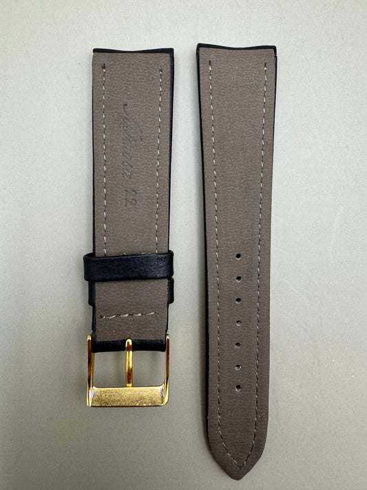 Mimosa leather bracelet made of baby calfskin 22 mm → 18 mm – black (JDM - New Old Stock)