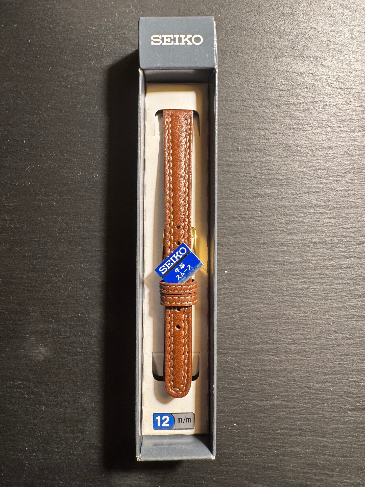 Original Seiko Lederarmband DEE5 (12–10 mm) – braun, Kalbsleder, goldfarbene Schließe (JDM)