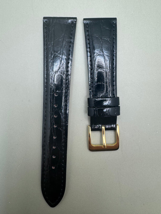 Original Seiko Lederarmband DAB5 (20–15) - schwarz mit goldfarbener Dornschließe (JDM)