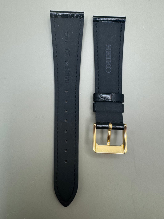 Original Seiko Lederarmband DAB5 (20–15) - schwarz mit goldfarbener Dornschließe (JDM)