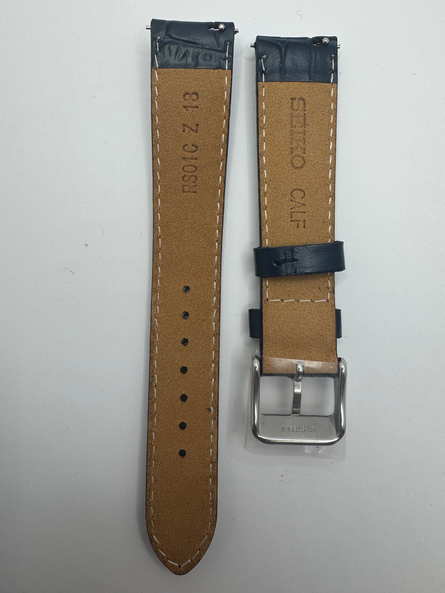 Original SEIKO Lederarmband RS01C18NY (18–16 mm) - blau mit Edelstahl Dornschließe (JDM)