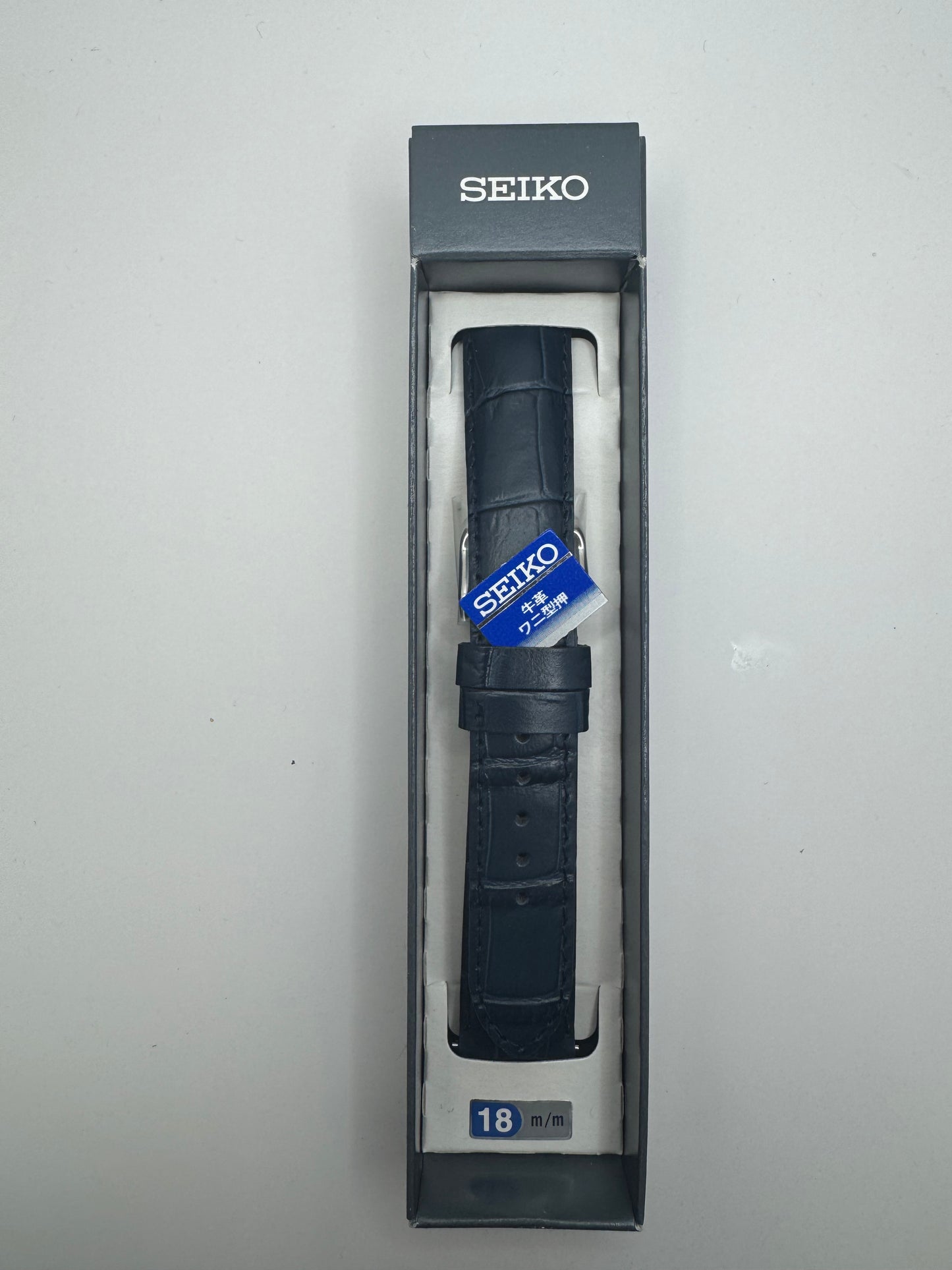 Original SEIKO Lederarmband RS01C18NY (18–16 mm) - blau mit Edelstahl Dornschließe (JDM)