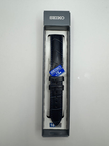 Original Seiko Lederarmband RS06S18NY (18–16) - dunkelblau mit silberfarbener Dornschließe (JDM)