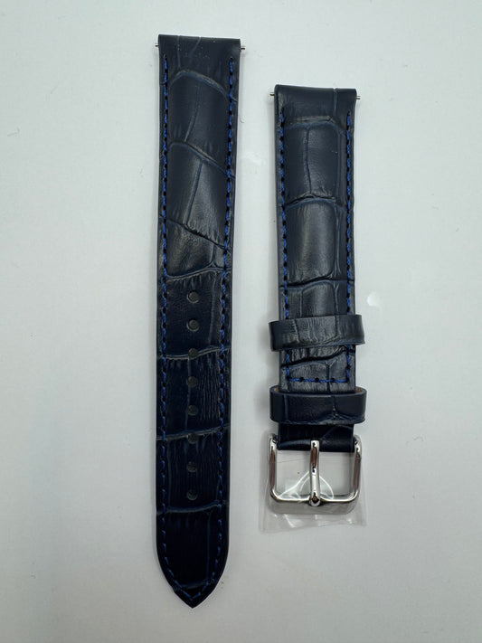 Original Seiko Lederarmband RS06S18NY (18–16) - dunkelblau mit silberfarbener Dornschließe (JDM)