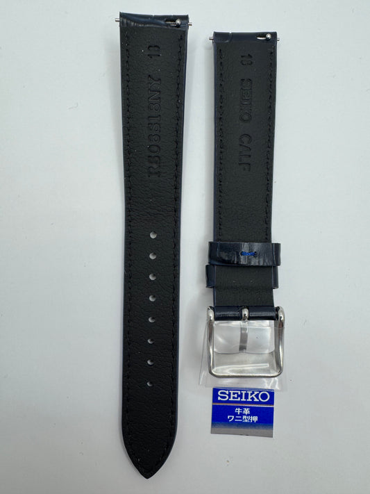 Original Seiko Lederarmband RS06S18NY (18–16) - dunkelblau mit silberfarbener Dornschließe (JDM)