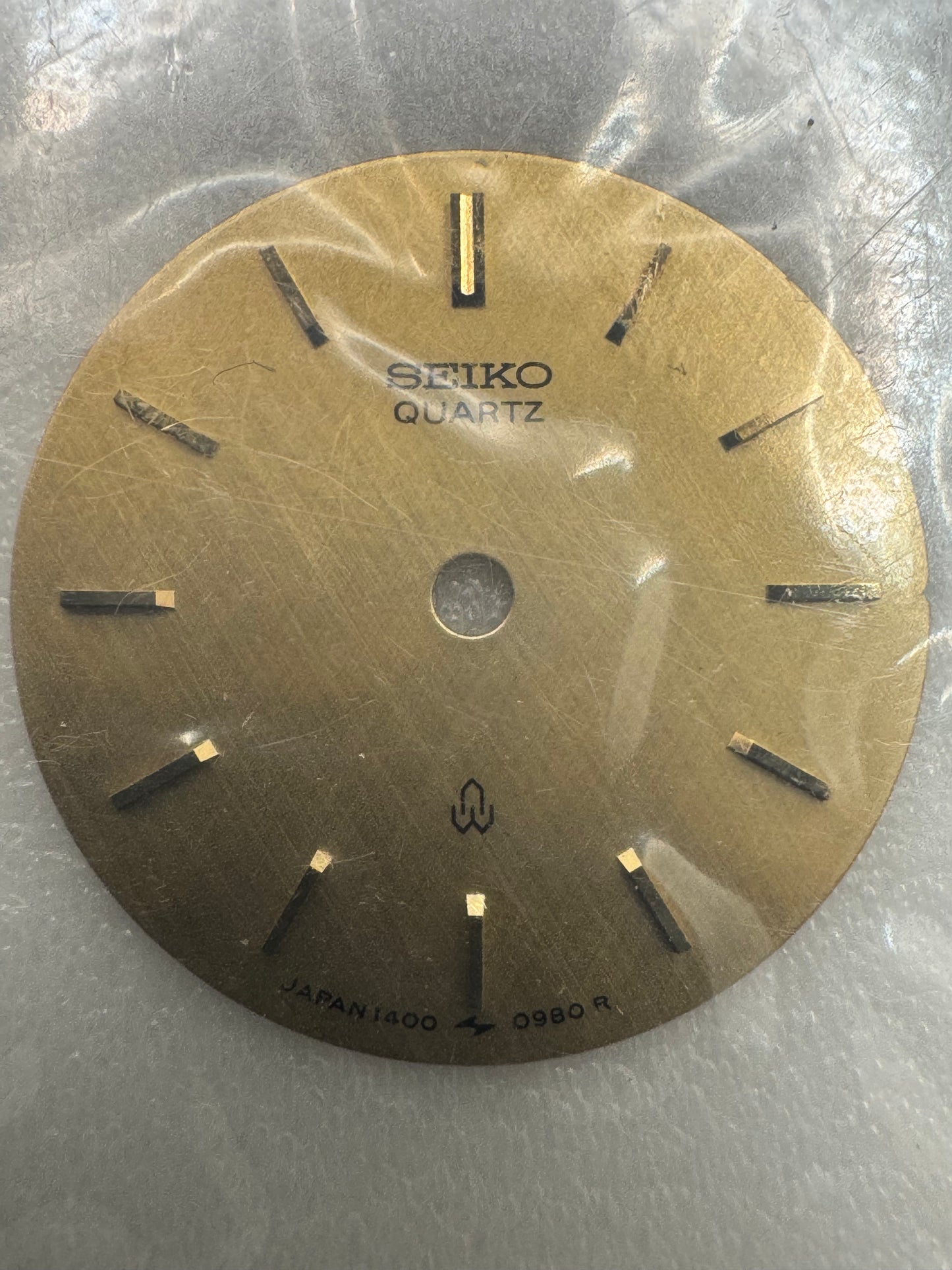 Seiko Original Zifferblatt 1400-0980 „Seiko Quartz" (rund, Gold, Damen) – NOS, tadellos