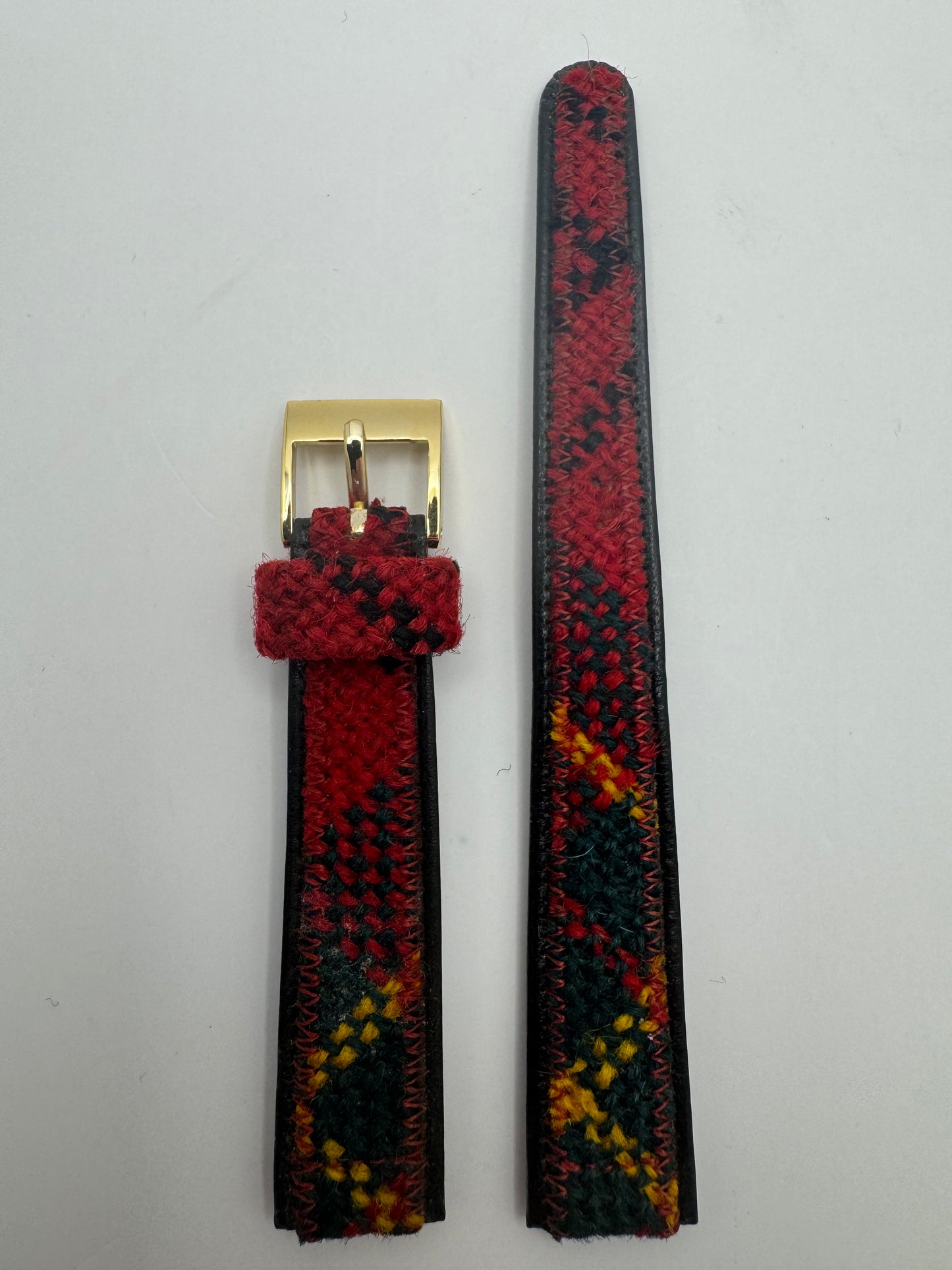 BAMBI »Mimosa« – Vintage NOS Tweed-/Karo-Armband, 15 mm, goldfarbene signierte Schließe (Japan)