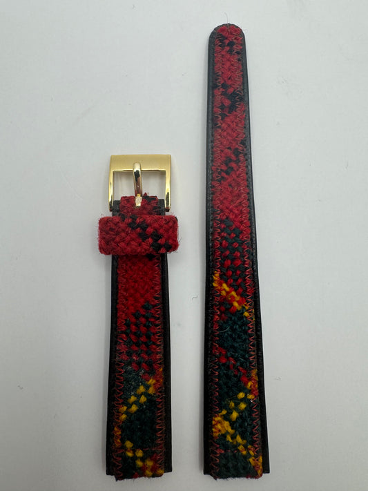 BAMBI »Mimosa« – Vintage NOS Tweed-/Karo-Armband, 15 mm, goldfarbene signierte Schließe (Japan)