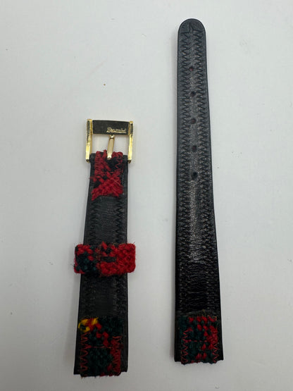 BAMBI »Mimosa« – Vintage NOS Tweed-/Karo-Armband, 15 mm, goldfarbene signierte Schließe (Japan)