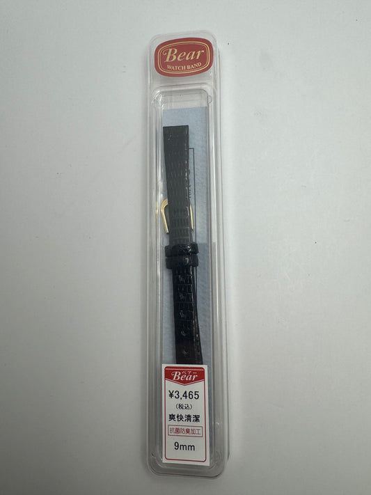 Bear – Vintage NOS Genuine Lizard Leather Strap, Black, 9mm, Gold-Plated Buckle, with Box (Japan)