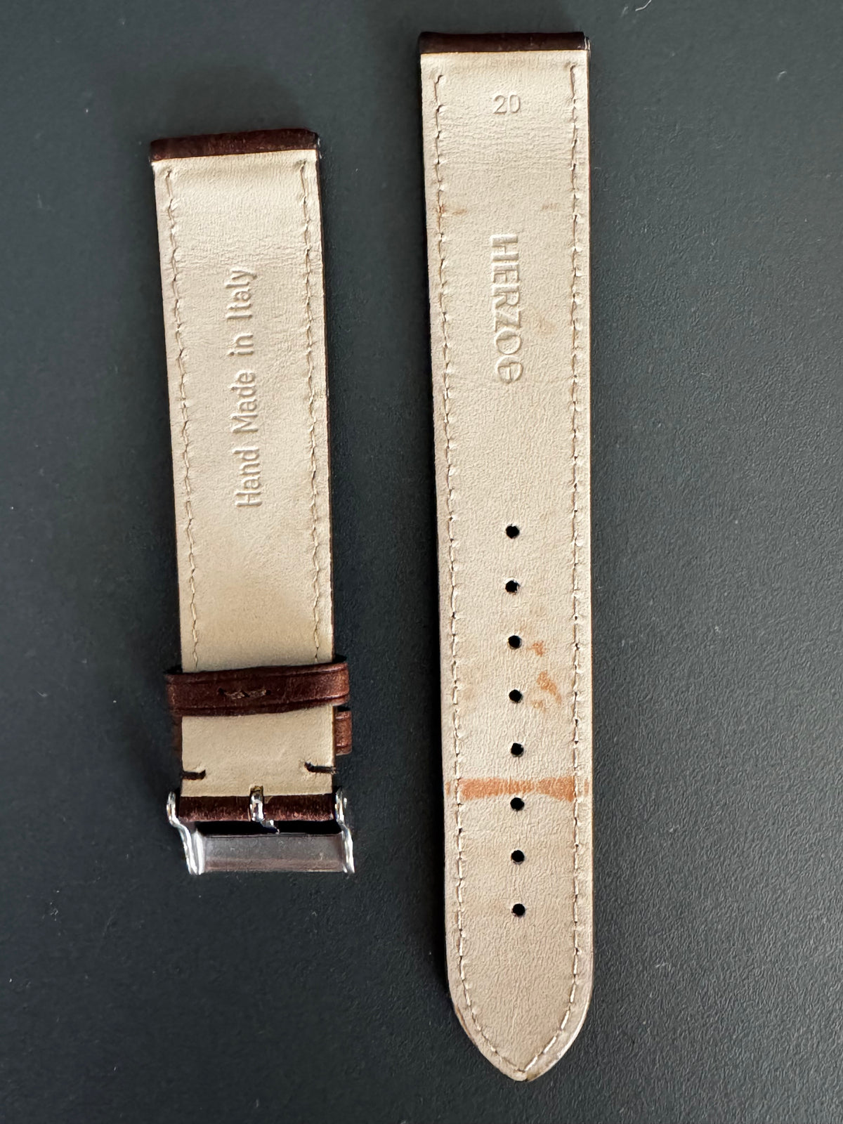 B-Ware Italo-Vintage Dunkelbraun 20 mm – Innenseite mit Abfärbung