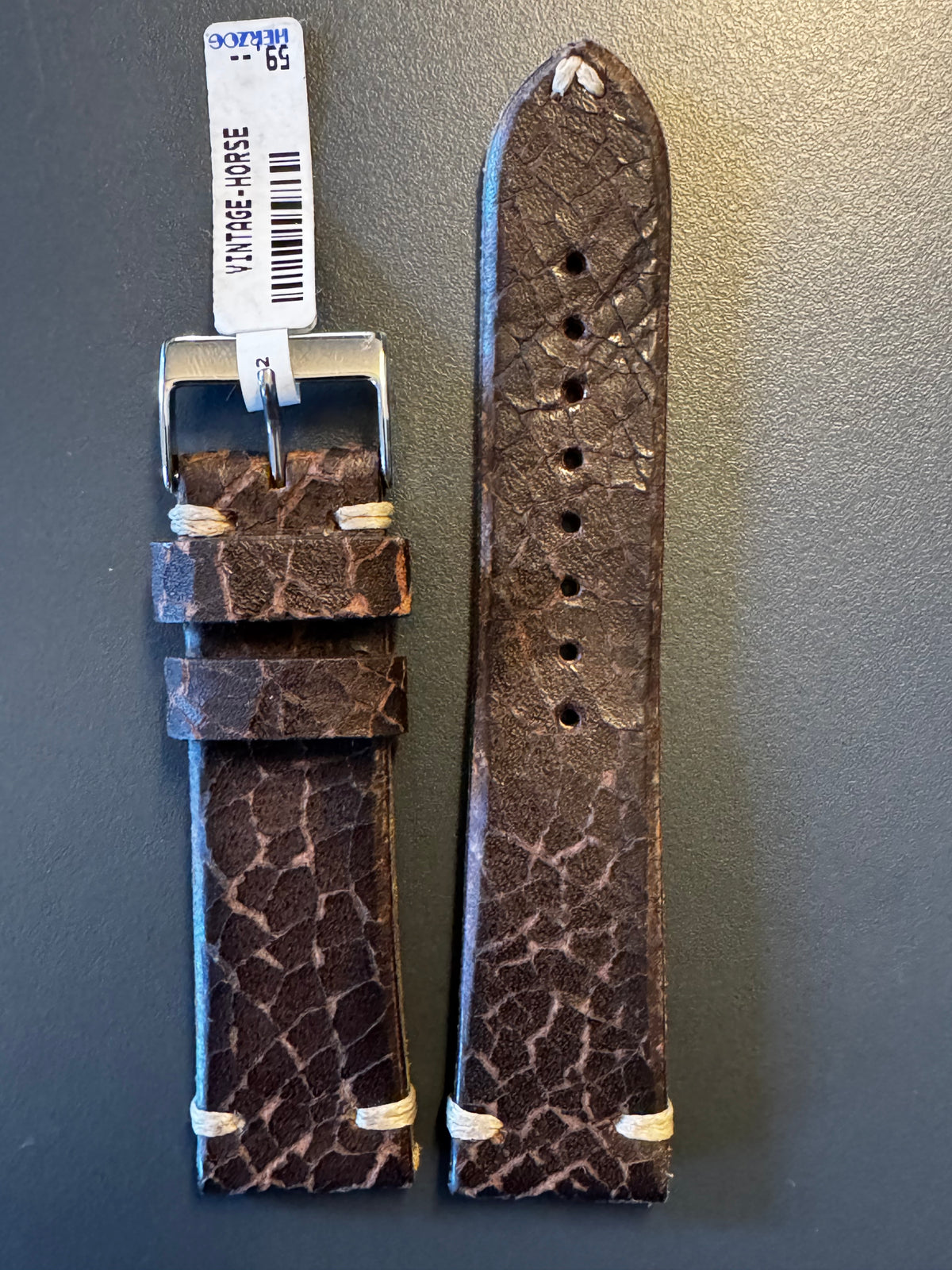 Herzog Vintage-Horse Lederarmband Antikbraun 22 mm – Außenseite